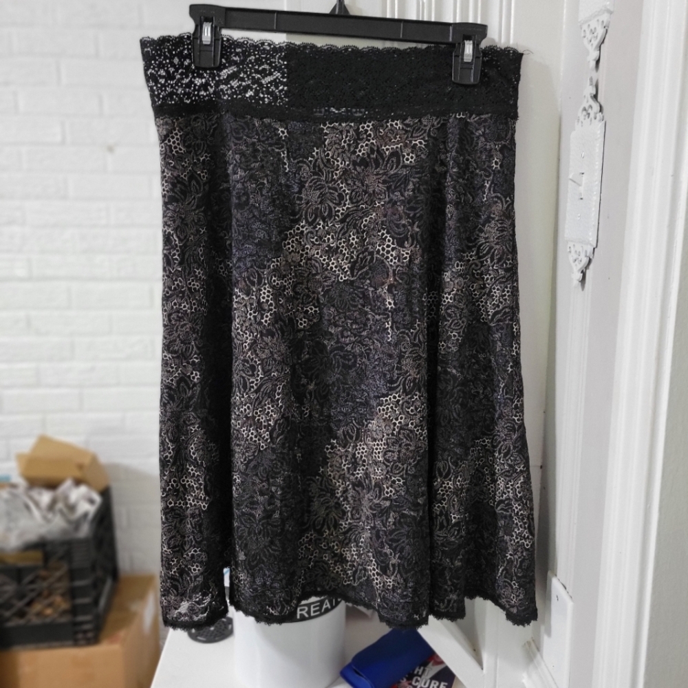 CAbi Black and Gray A-Line Knee-Length Skirt